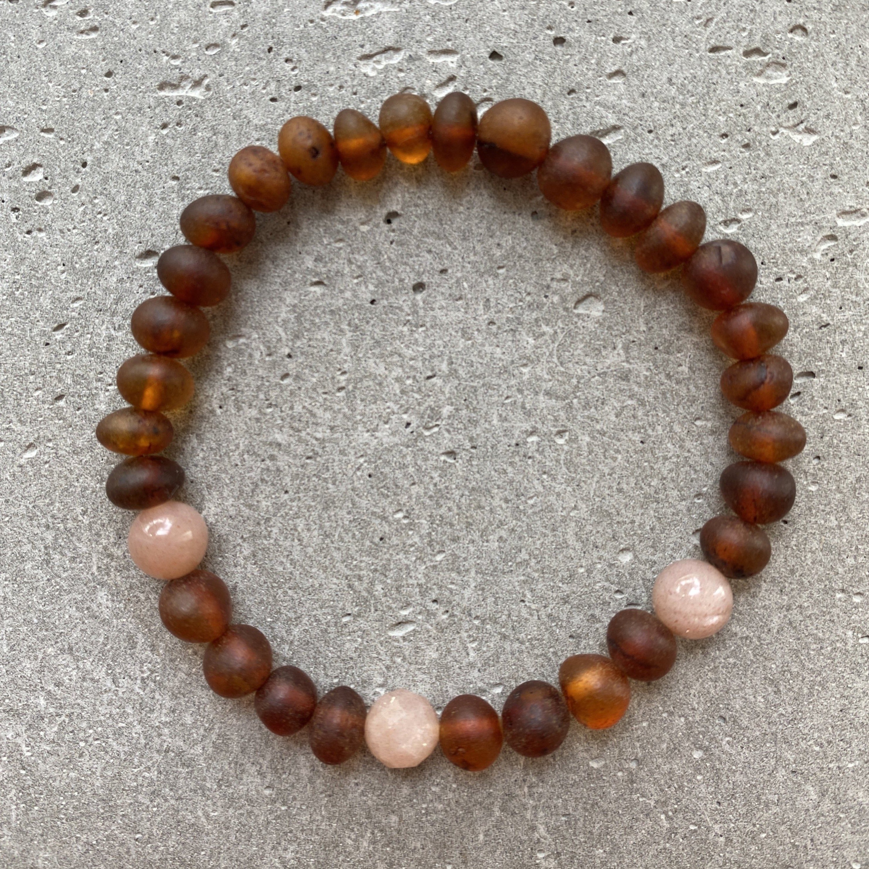 Raw Dark Cognac Amber Bracelet with Sunstone