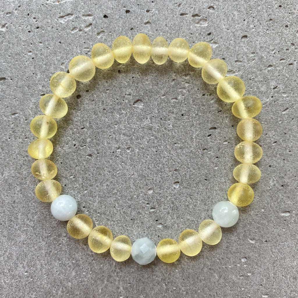 POETRY 3 Raw Lemon Amber Bracelet with Aquamarines